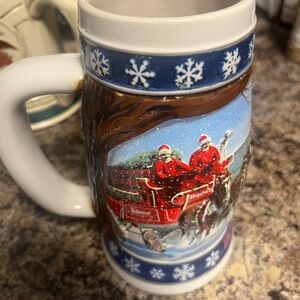 Vintage Budweiser Festive Stein Mug with Red and Blue Accents